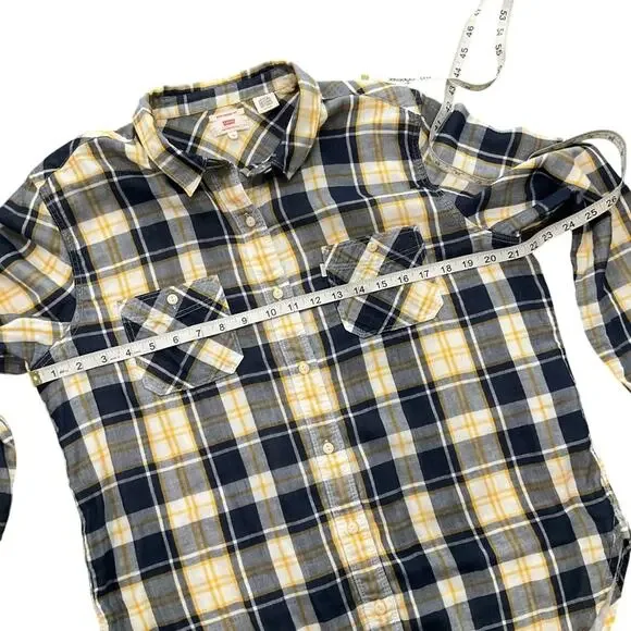 Levi’s Women's Boyfriend Fit Blue Yellow Plaid Button-Up Cotton Shirt Size XL - Picture 3 of 8